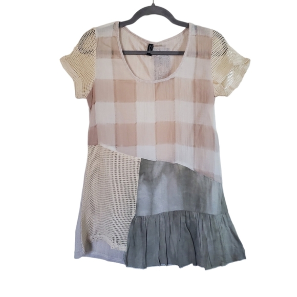 Sacred Threads Unique Sheer Patchwork Netting Neutral Boho Hippie Top Size Small - Picture 1 of 11